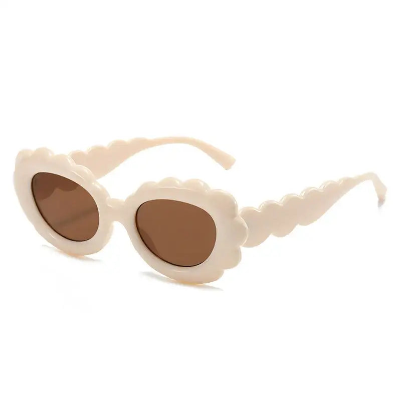 Lunettes de soleil fleuries ovales beige