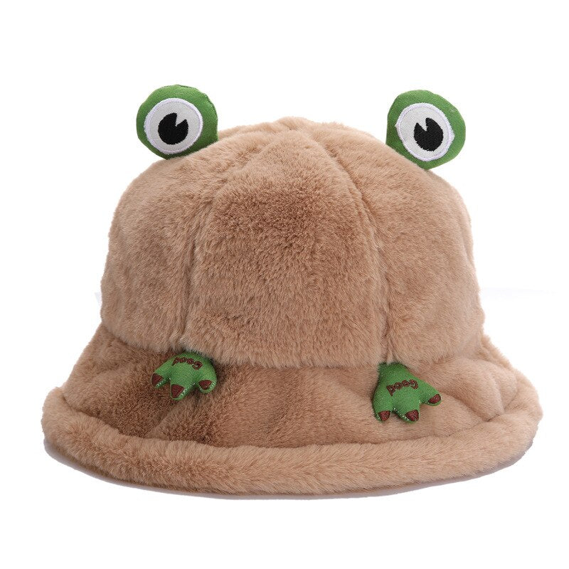 Chapeau bob grenouille fourrure beige