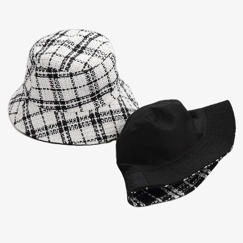 Chapeau bob à carreaux réversible blanc