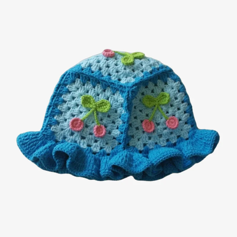 Chapeau bob crochet cerise bleu