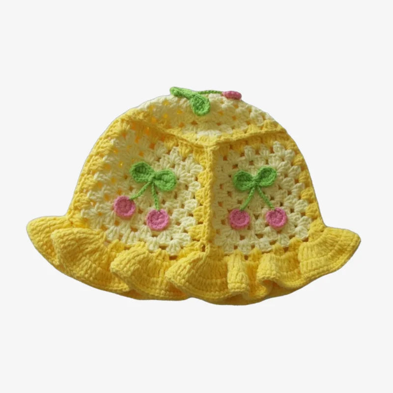 Chapeau bob crochet cerise jaune