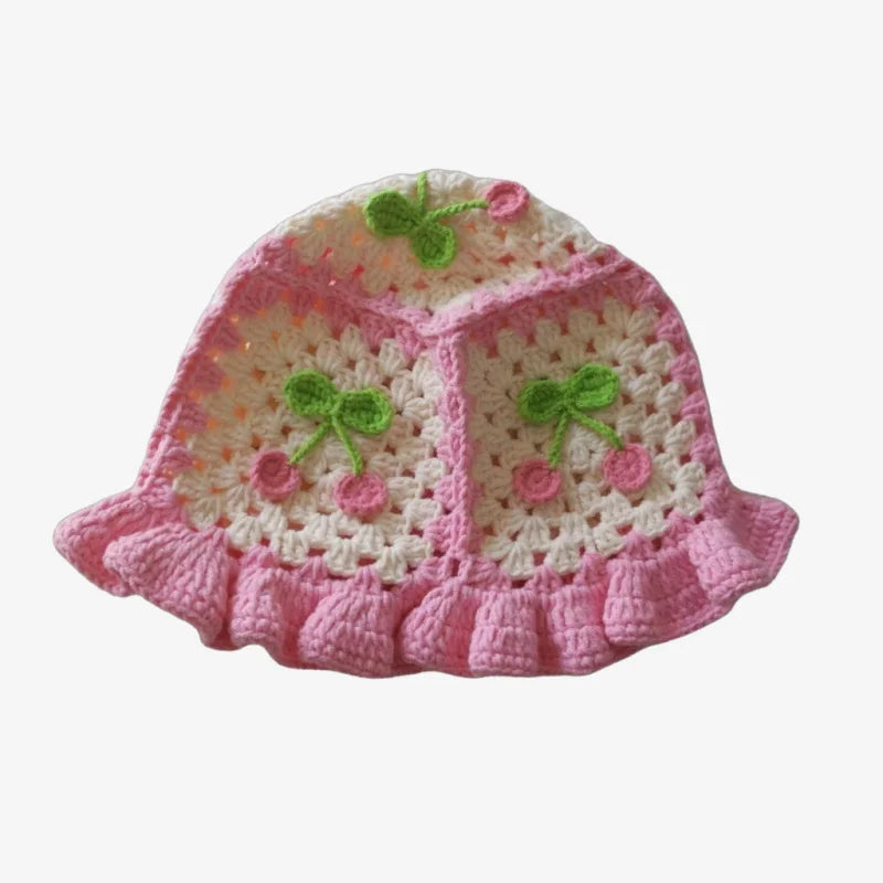 Chapeau bob crochet cerise rose