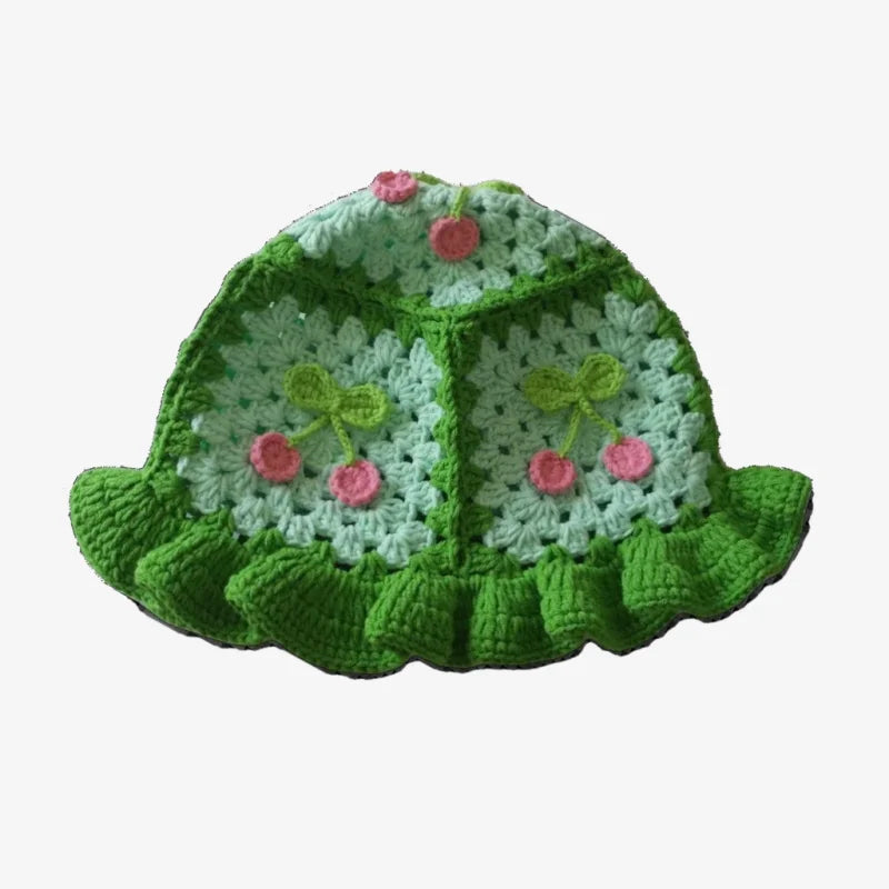 Chapeau bob crochet cerise vert