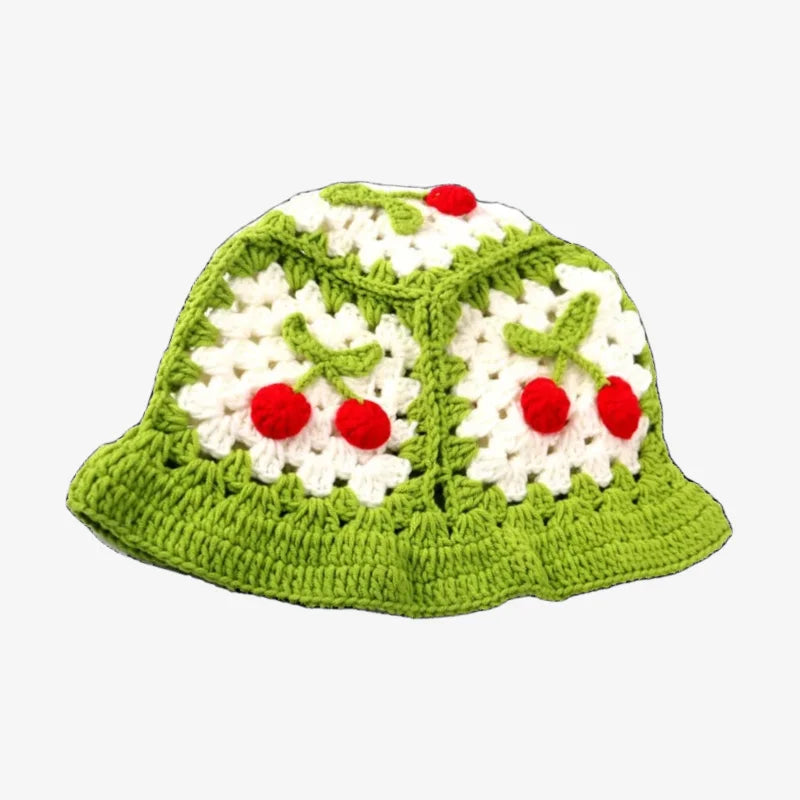 Chapeau bob crochet cerise vert pomme