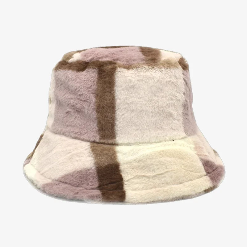 Chapeau bob fourrure à carreaux violet