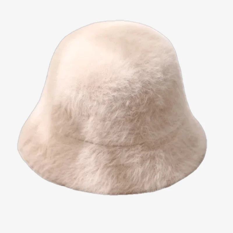 Chapeau bob fourrure femme beige