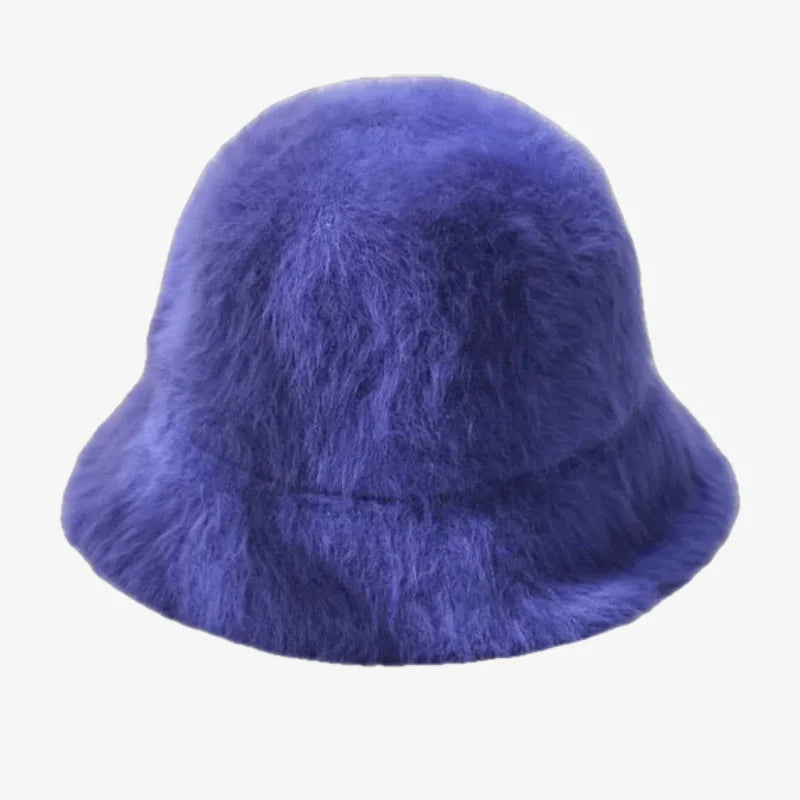 Chapeau bob fourrure femme bleu