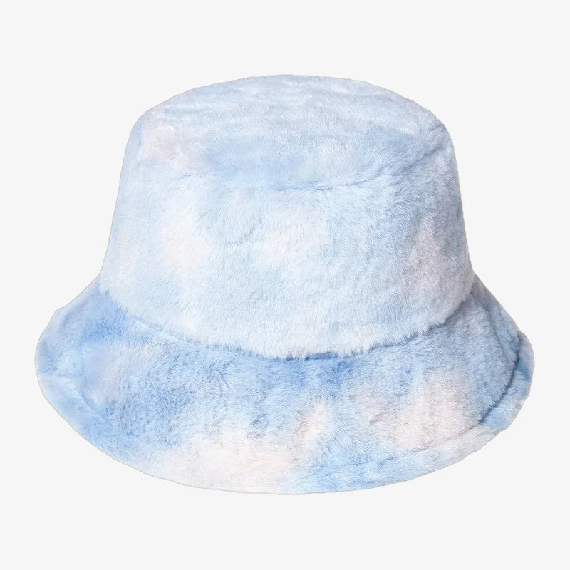 Chapeau bob fourrure tie and dye bleu ciel