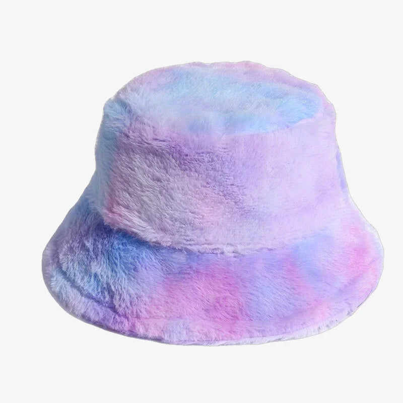 Chapeau bob fourrure tie and dye mauve