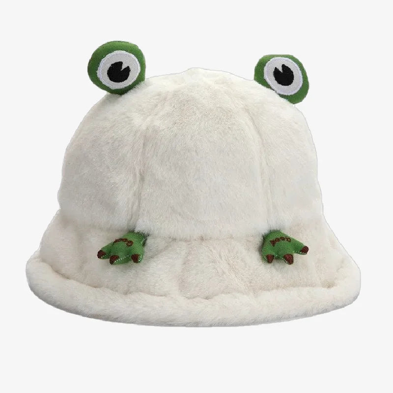 Chapeau bob grenouille fourrure blanc