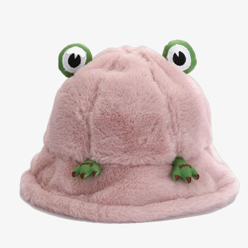 Chapeau bob grenouille fourrure rose