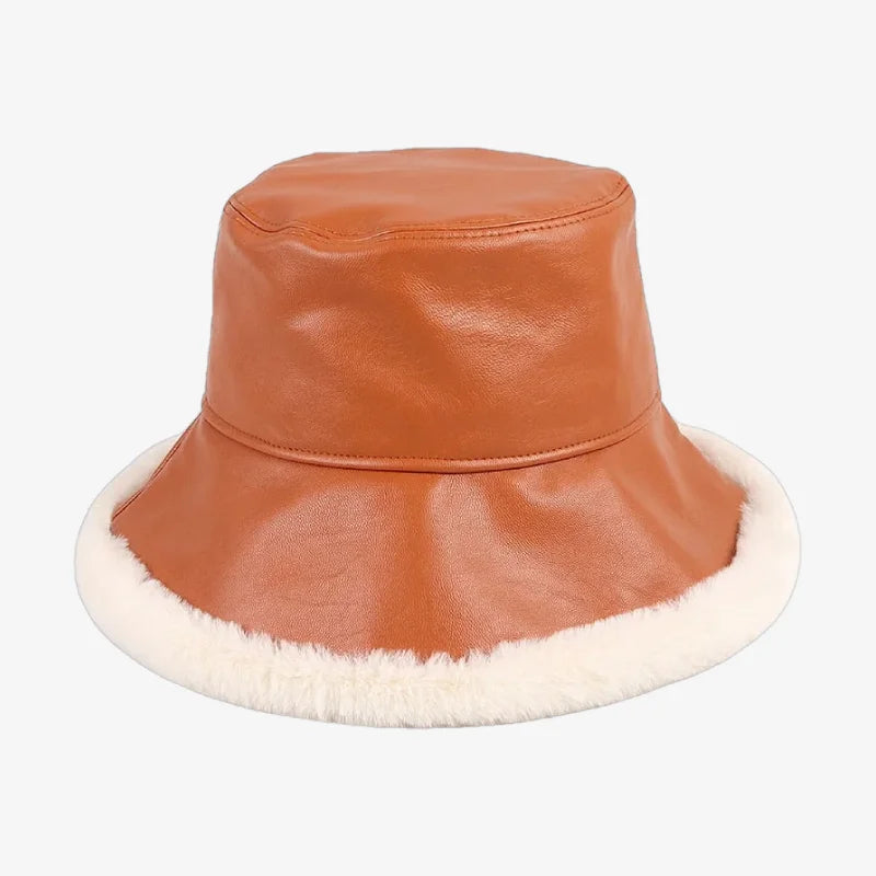 Chapeau bob simili cuir marron