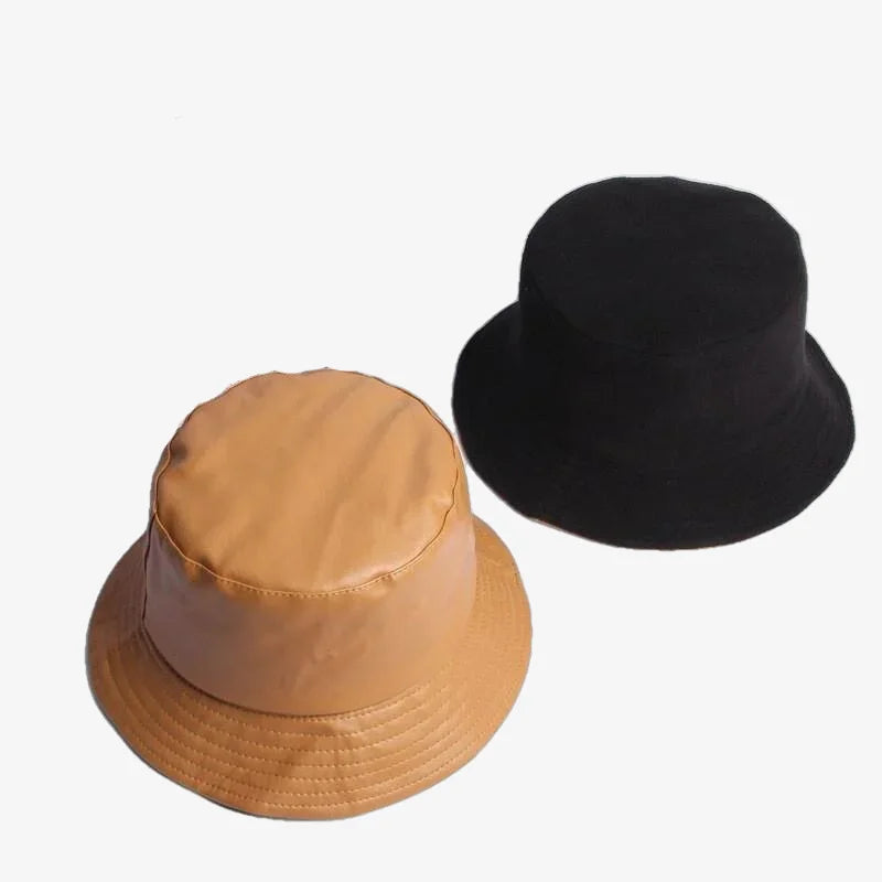 Chapeau bob simili cuir marron