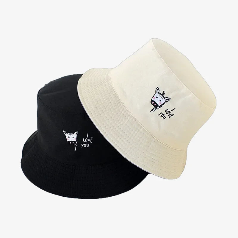 Chapeau bob zèbre i love you noir