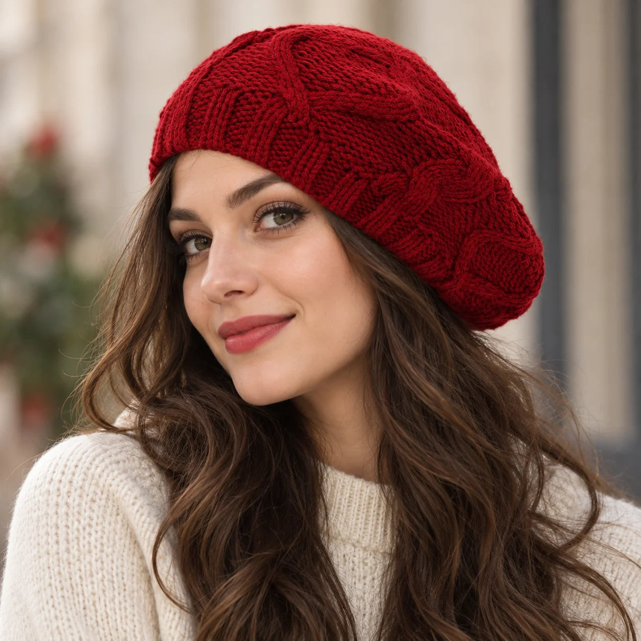 Béret bonnet femme en maille torsadée