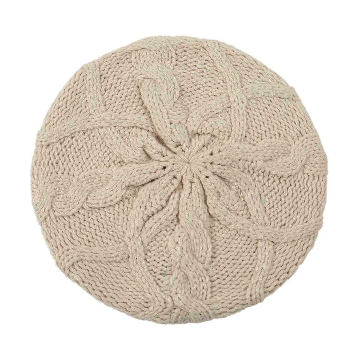 Béret bonnet femme en maille torsadée beige