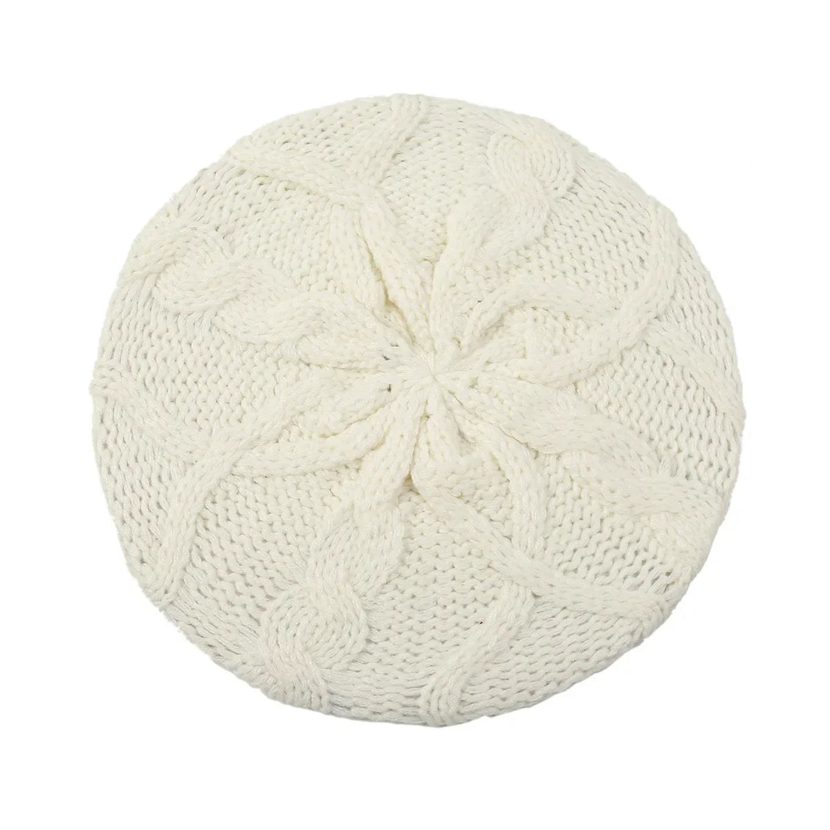Béret bonnet femme en maille torsadée blanc