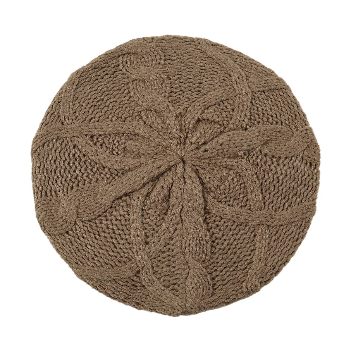 Béret bonnet femme en maille torsadée marron