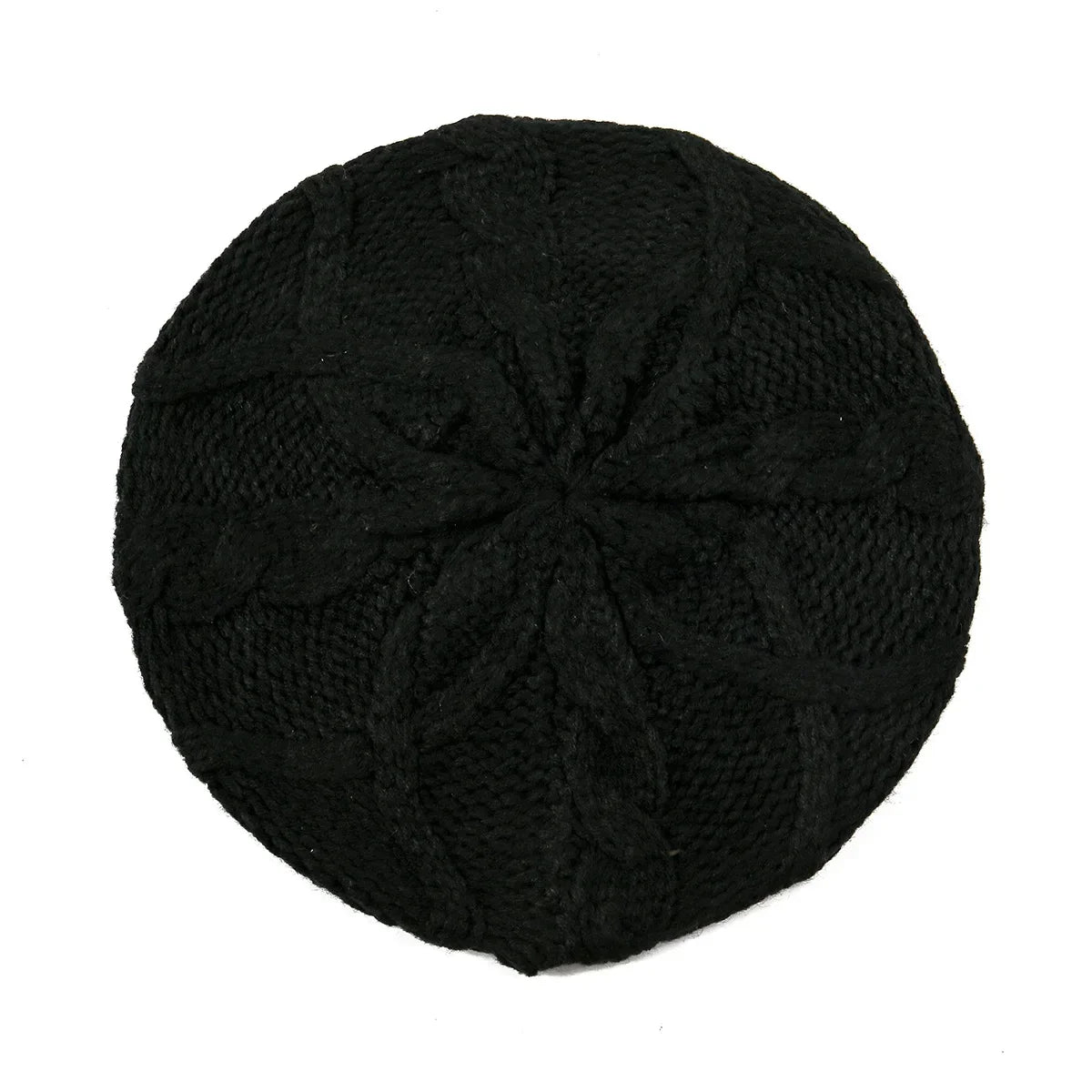 Béret bonnet femme en maille torsadée noir