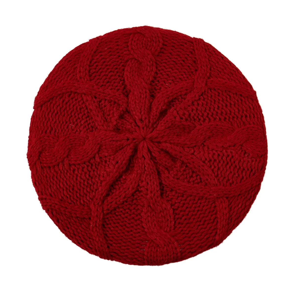 Béret bonnet femme en maille torsadée rouge