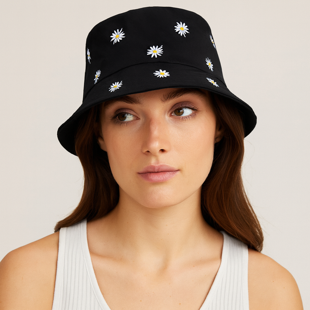 bob à fleurs noir