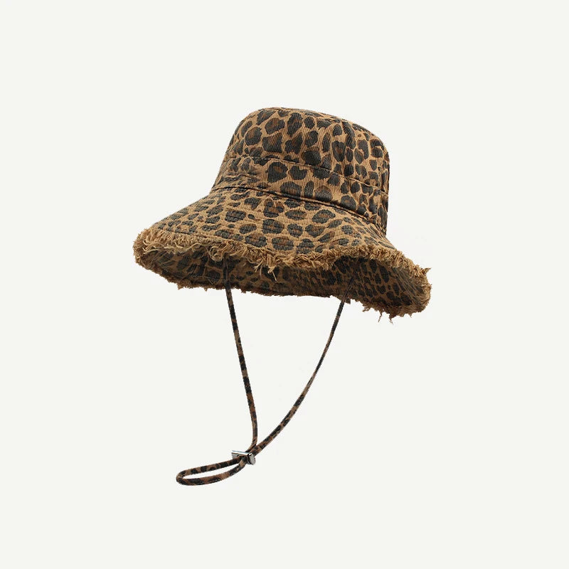 Bob à motif léopard marron en coton avec ficelle pour ajuster