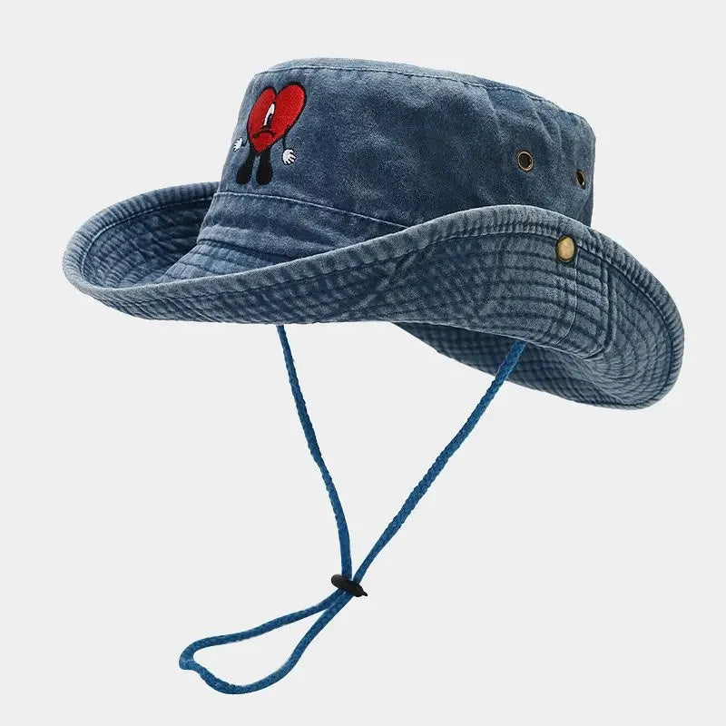 Bob ficelle coeur brodé bleu foncé