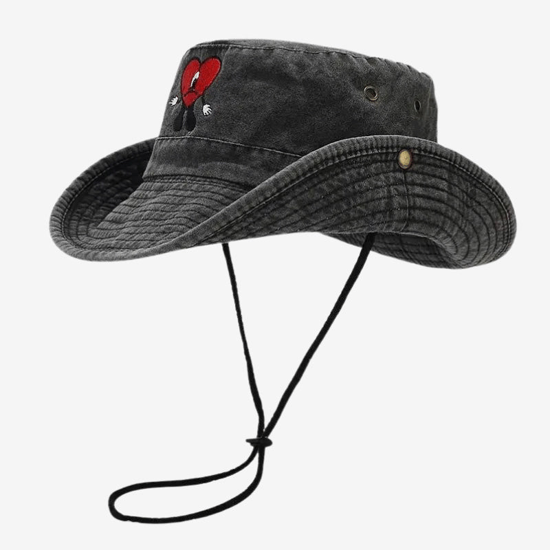 Bob ficelle coeur brodé noir