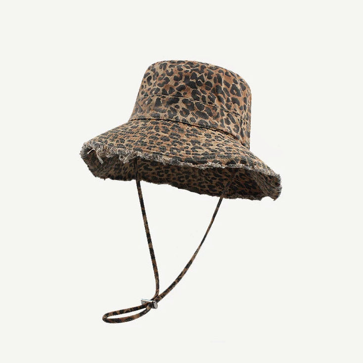 Bob à motif léopard marron clair en coton avec ficelle pour ajuster