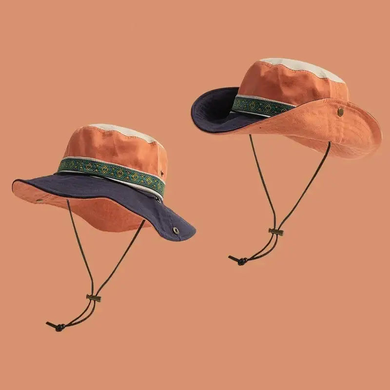 Chapeau bob ficelle randonneur ethnique orange