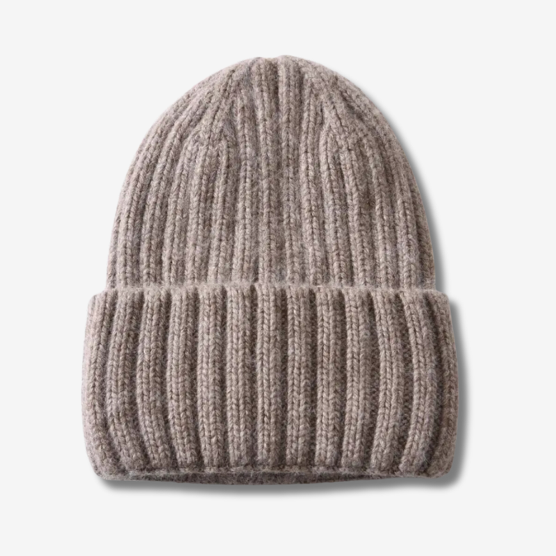 Bonnet en cachemire et intérieur satin taupe