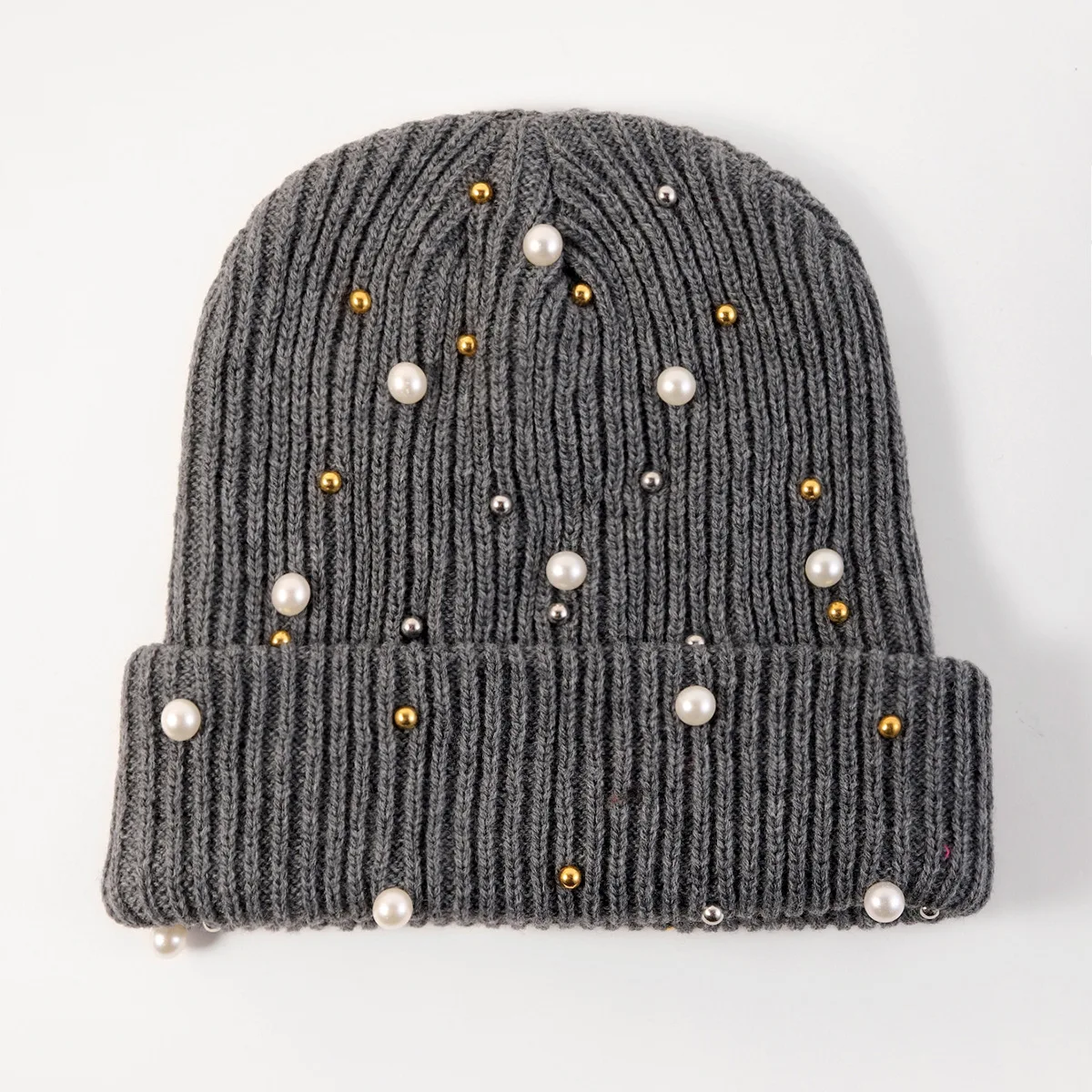 Bonnet femme perle gris foncé