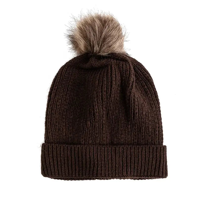 Bonnet pompon marron foncé