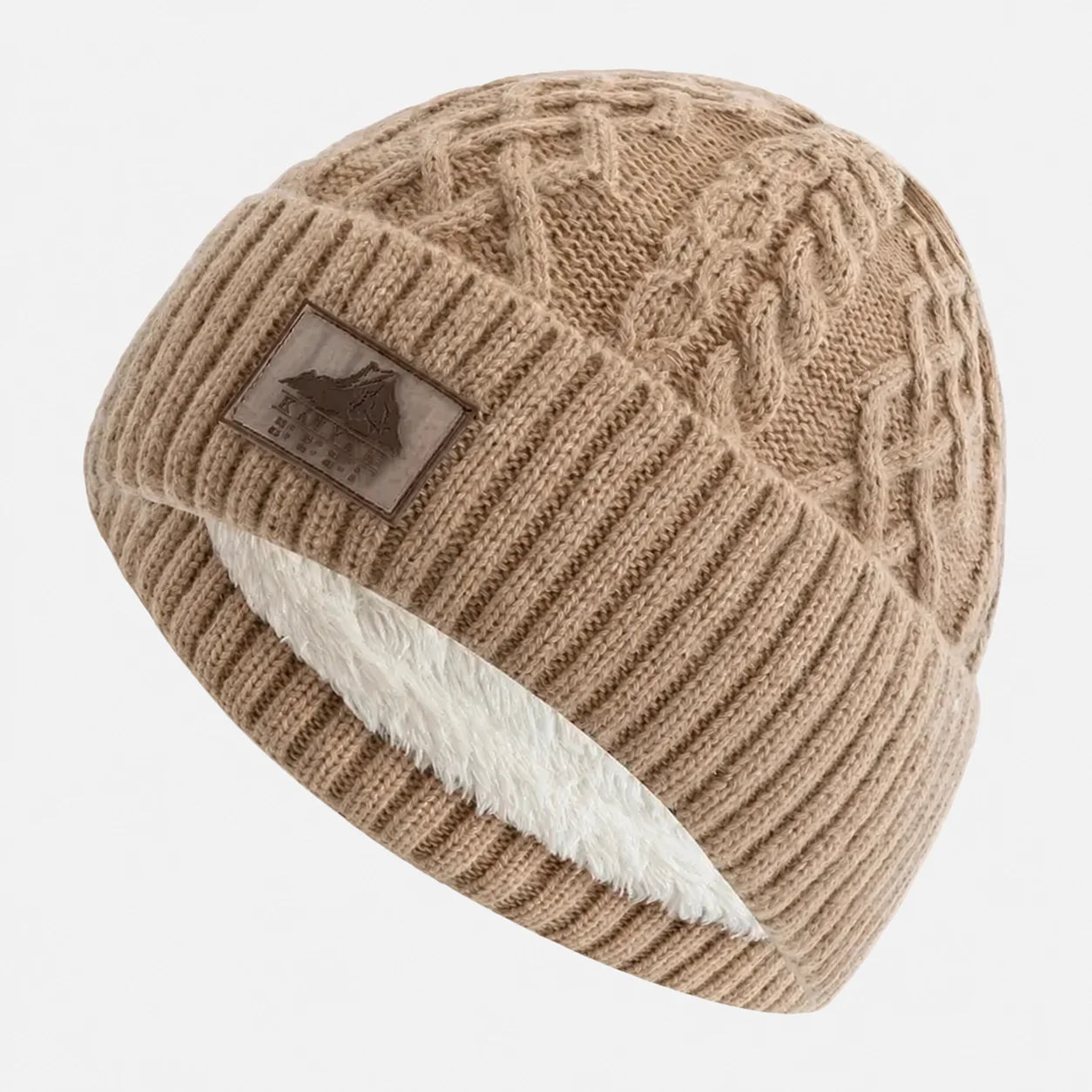Bonnet torsadé doublure polaire camel