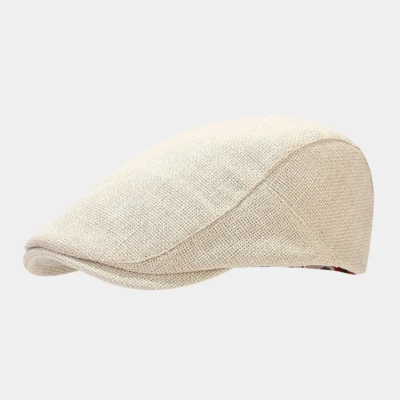 Casquette plate en lin beige