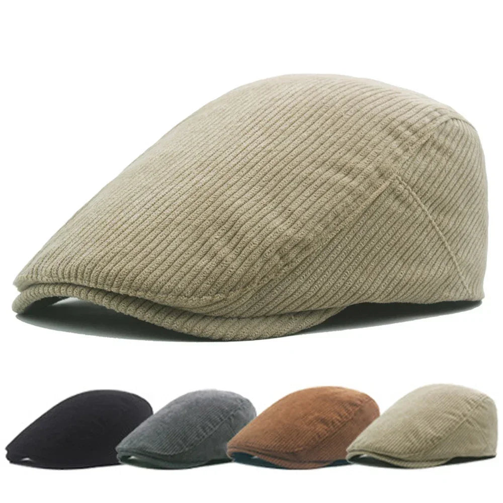Casquette plate en velours côtelé