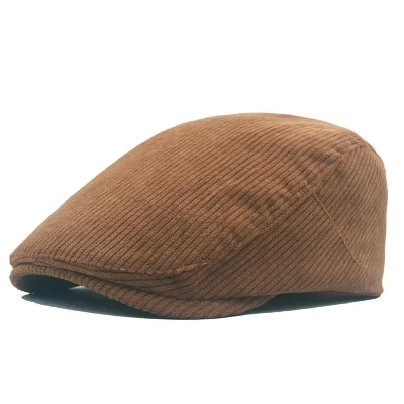 Casquette plate en velours côtelé camel