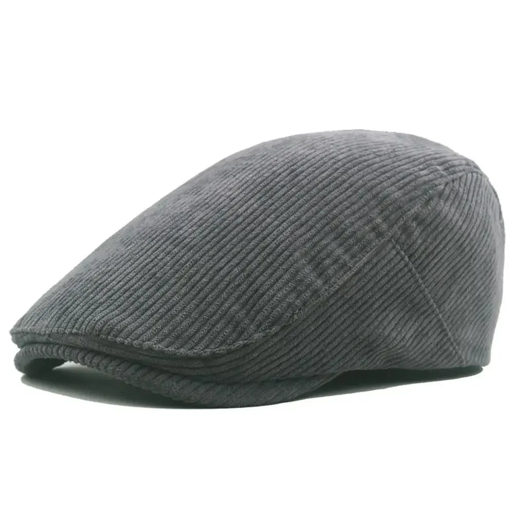 Casquette plate en velours côtelé gris