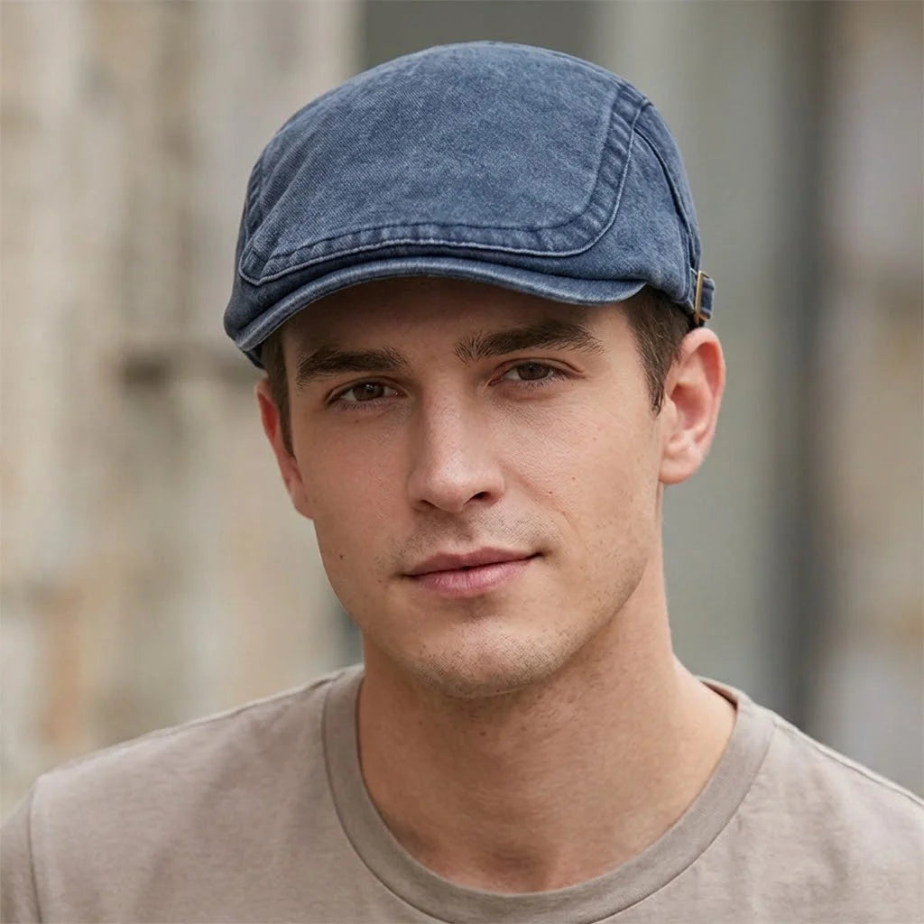 Casquette plate homme en coton délavé