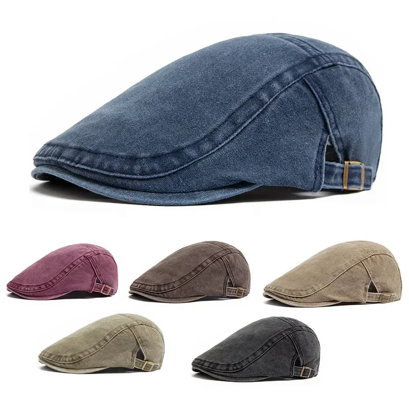 Casquette plate homme en coton délavé