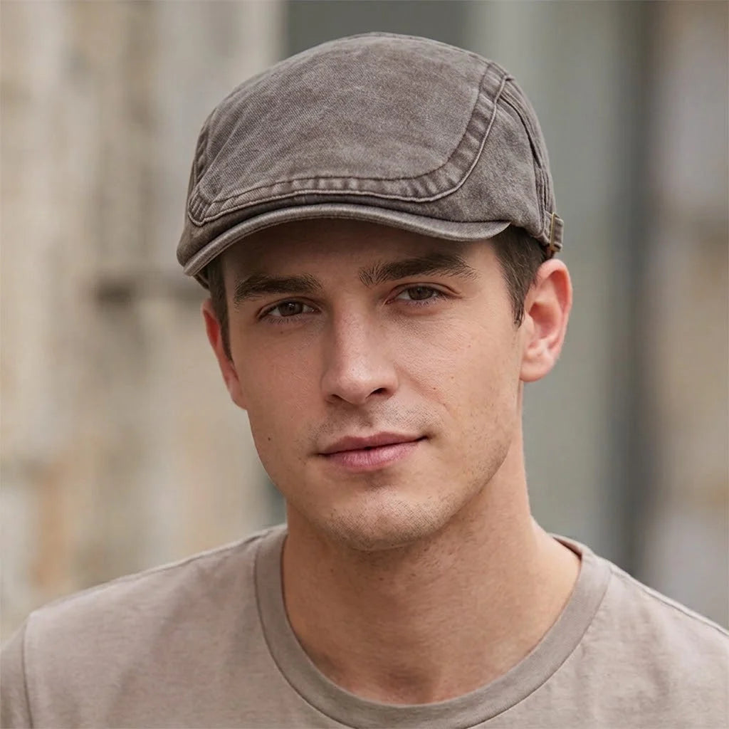 Casquette plate homme en coton délavé
