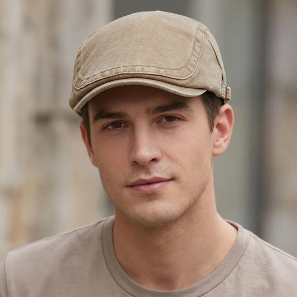 Casquette plate homme en coton délavé