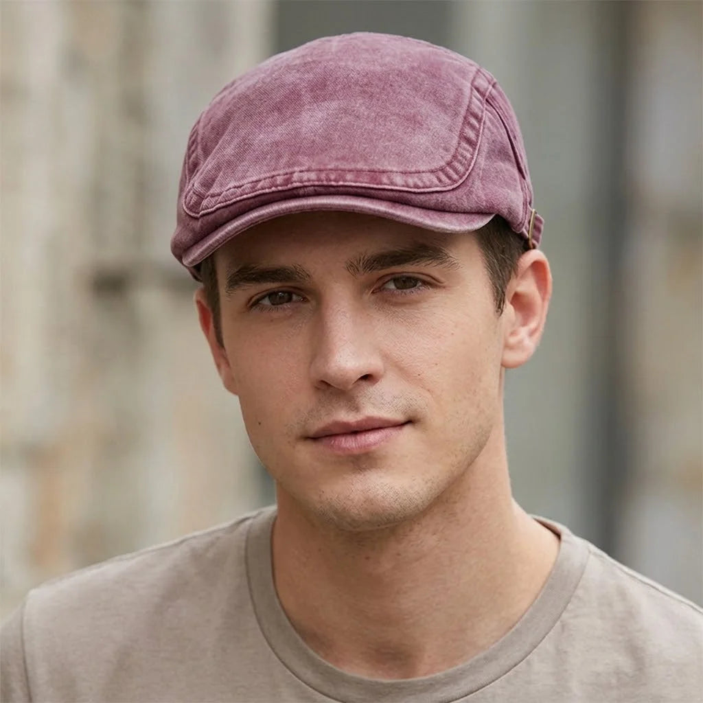 Casquette plate homme en coton délavé
