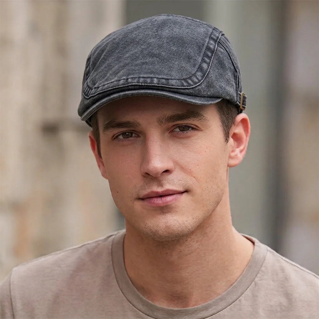 Casquette plate homme en coton délavé