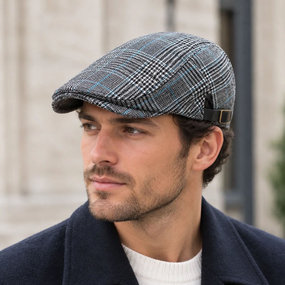 Casquette plate prince de galles en coton