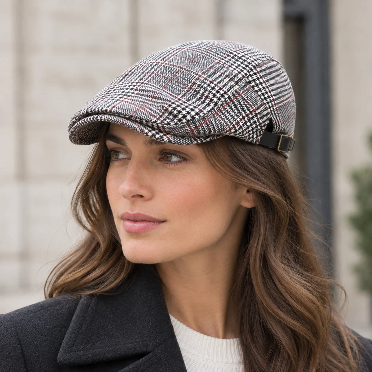 Casquette plate prince de galles en coton