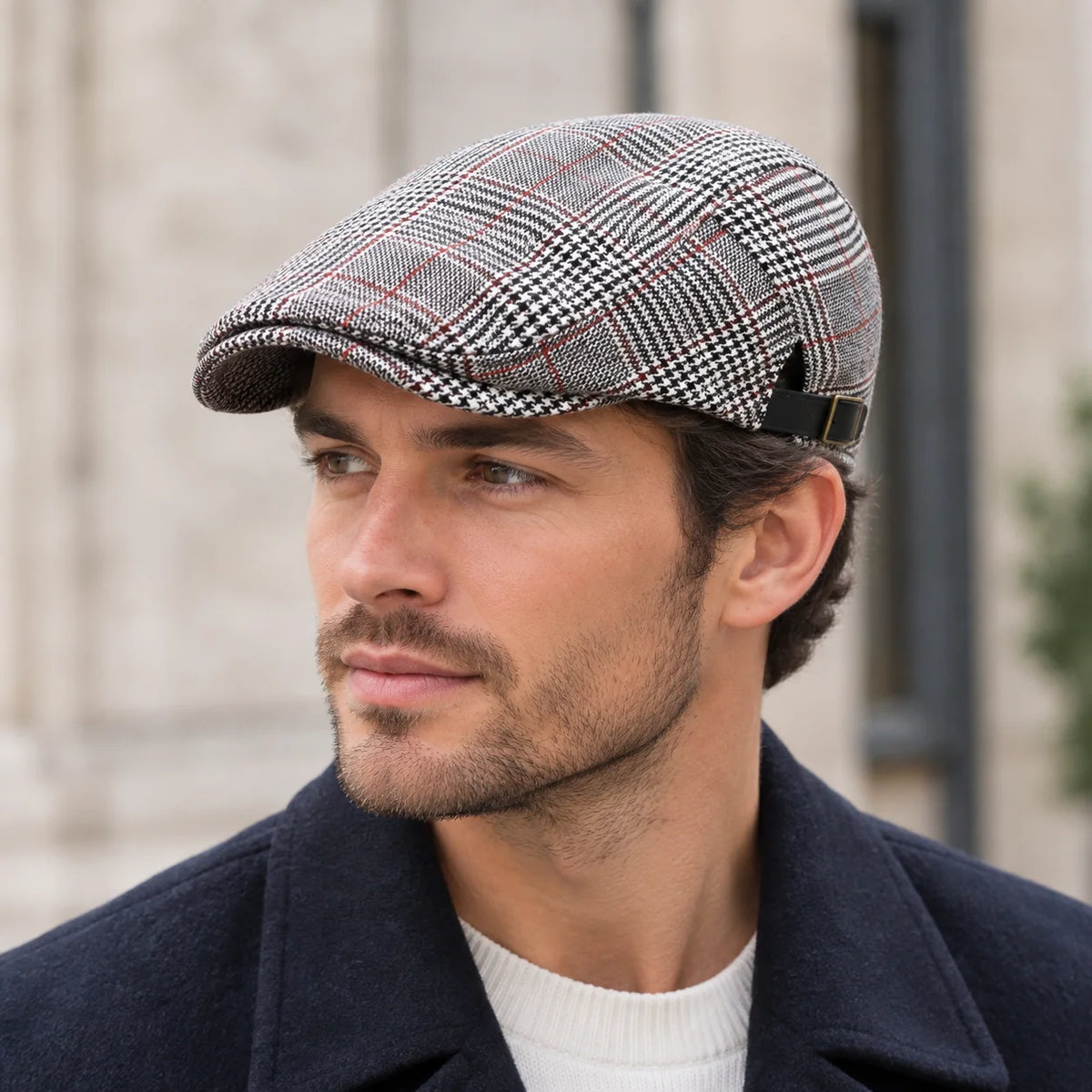 Casquette plate prince de galles en coton