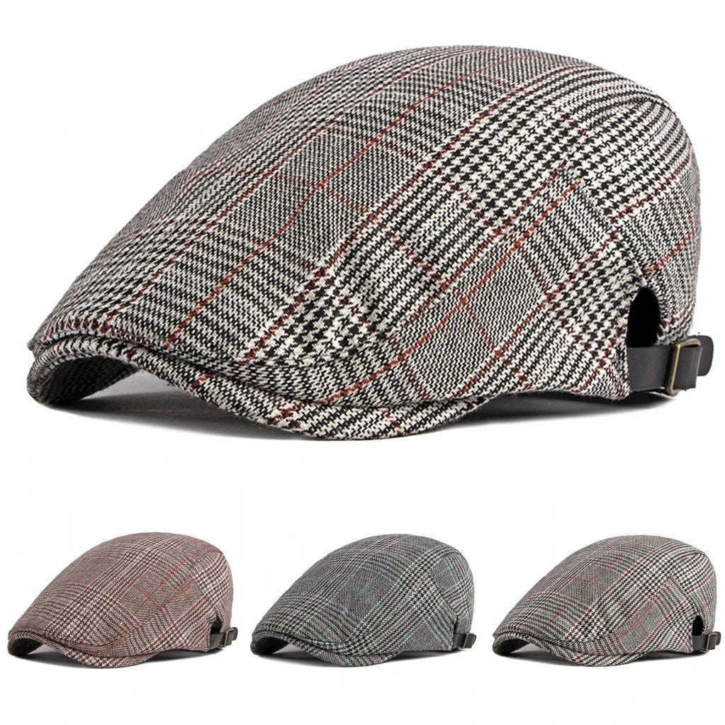 Casquette plate prince de galles en coton