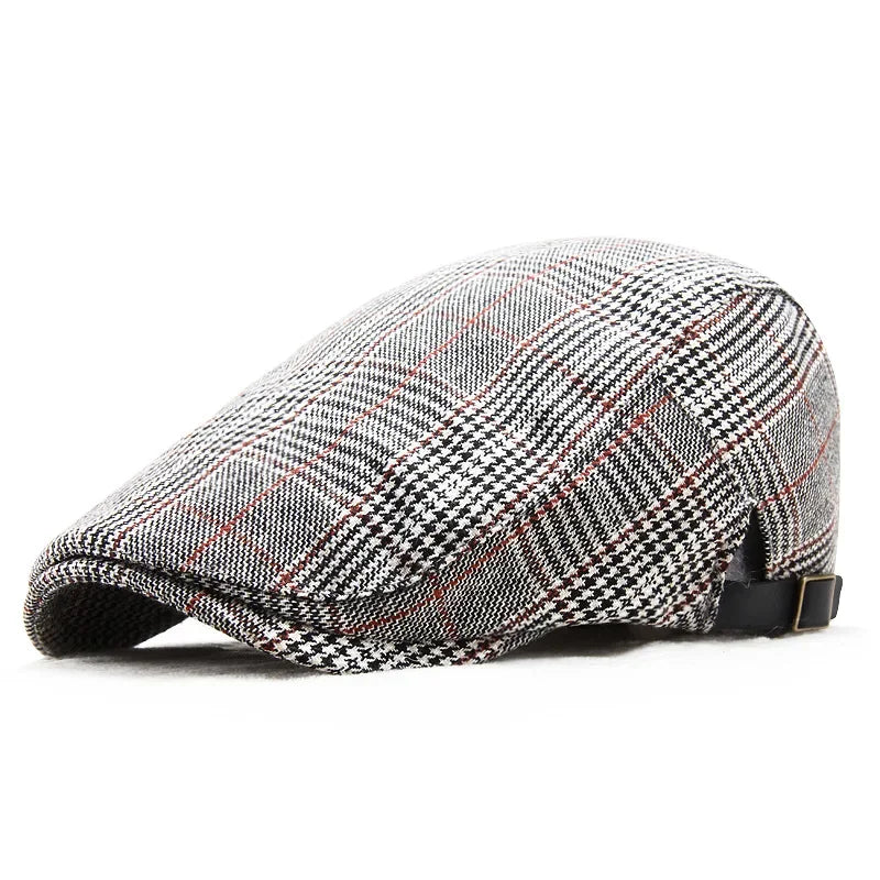 Casquette plate prince de galles en coton gris clair