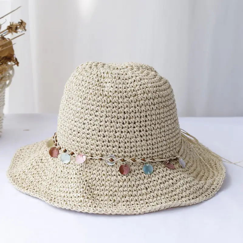 Chapeau de plage en paille beige